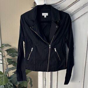 Evereve Black Moto Jacket Size Small Linen Blend Zip Pockets